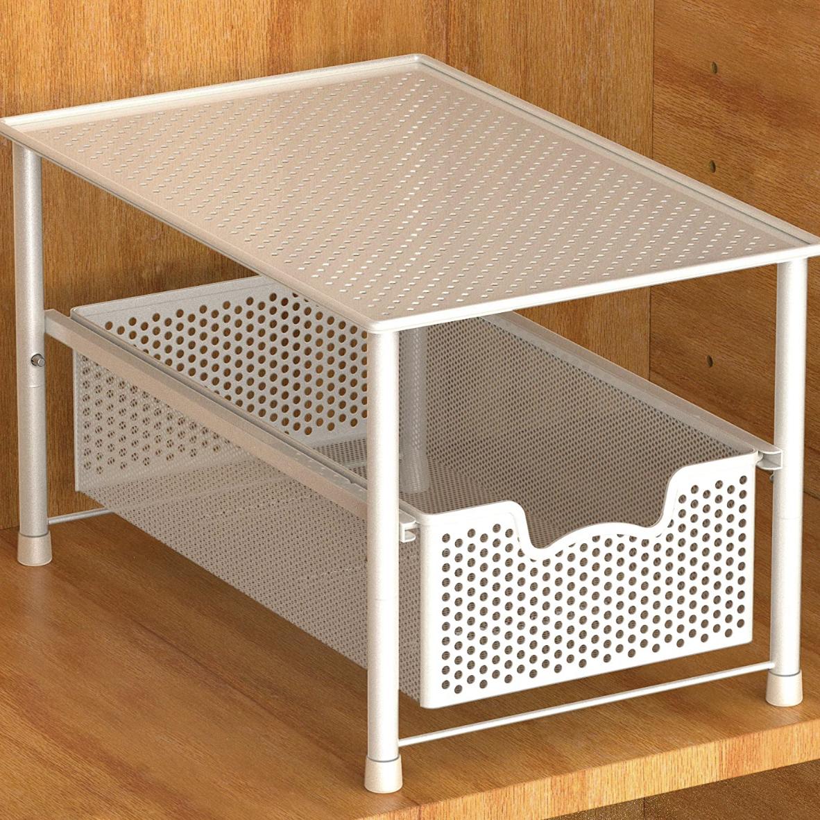 Simple Houseware Stackable Under Sink Cabinet Sliding Basket Organizer Drawer, White
