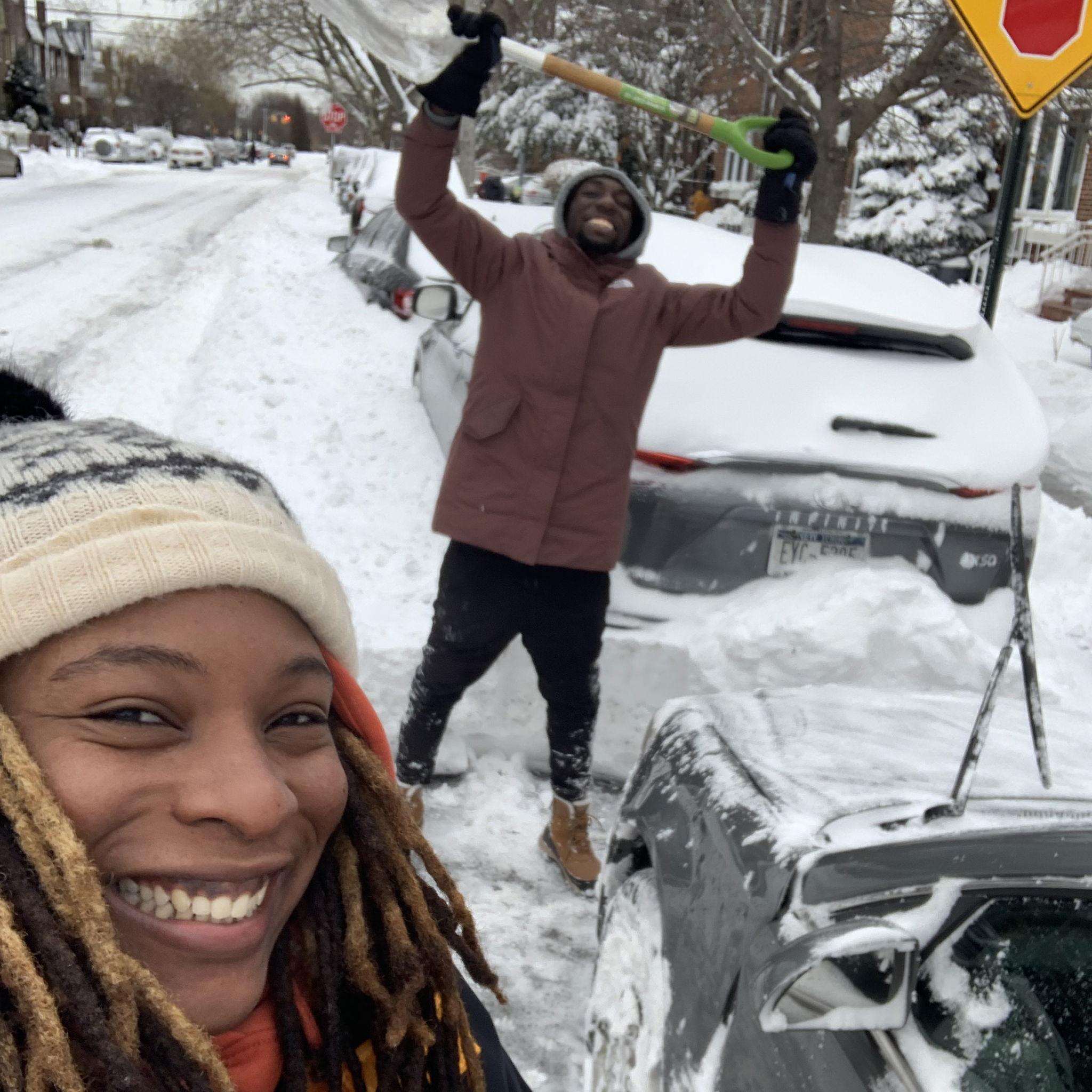 During our first snowstorm, we shoveled Nate's car out so he could go to work. Shortly after, we went home and came back, and the car was under snow again LOL. Nate called out of work.