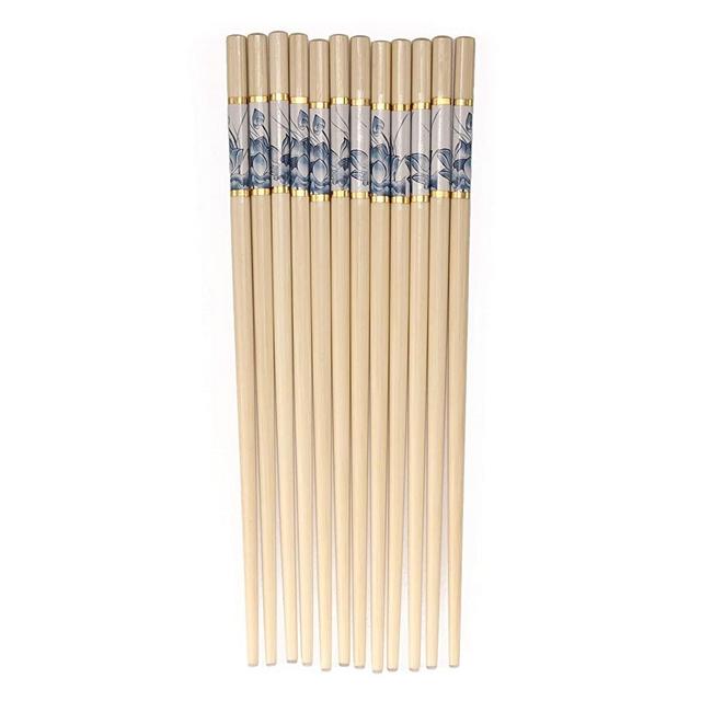 BambooMN Premium Reusable Japanese Bamboo Chopsticks, Floral Print, 9.5 inch - Blue - 6 Pairs