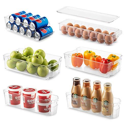 Set Of 6 Refrigerator Organizer Bins - Stackable Fridge Organizers for Freezer, Kitchen, Countertops, Cabinets - Clear Plastic Pantry Storage Racks