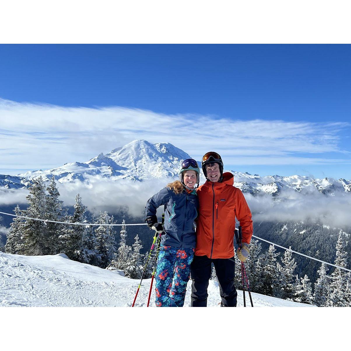 Crystal Mtn family ski trip, Mt. Rainier in background