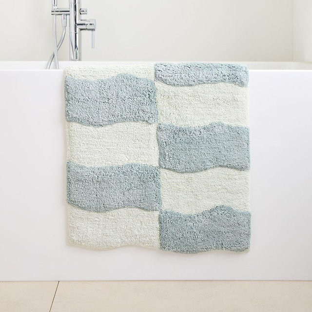 Wavy Blocks Bath Mat, 20x34, Freshwater Blue