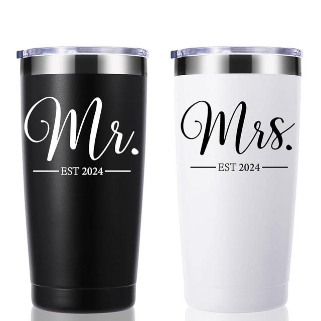 Mr and Mrs Est 2024 20 OZ Tumbler.Travel Mug Tumbler for Wedding Bride and Groom Engagement Couples Wife Husband.Newlyweds Anniversary Bride To Be Newly Engaged Bridal Shower Gifts.(Black&White)