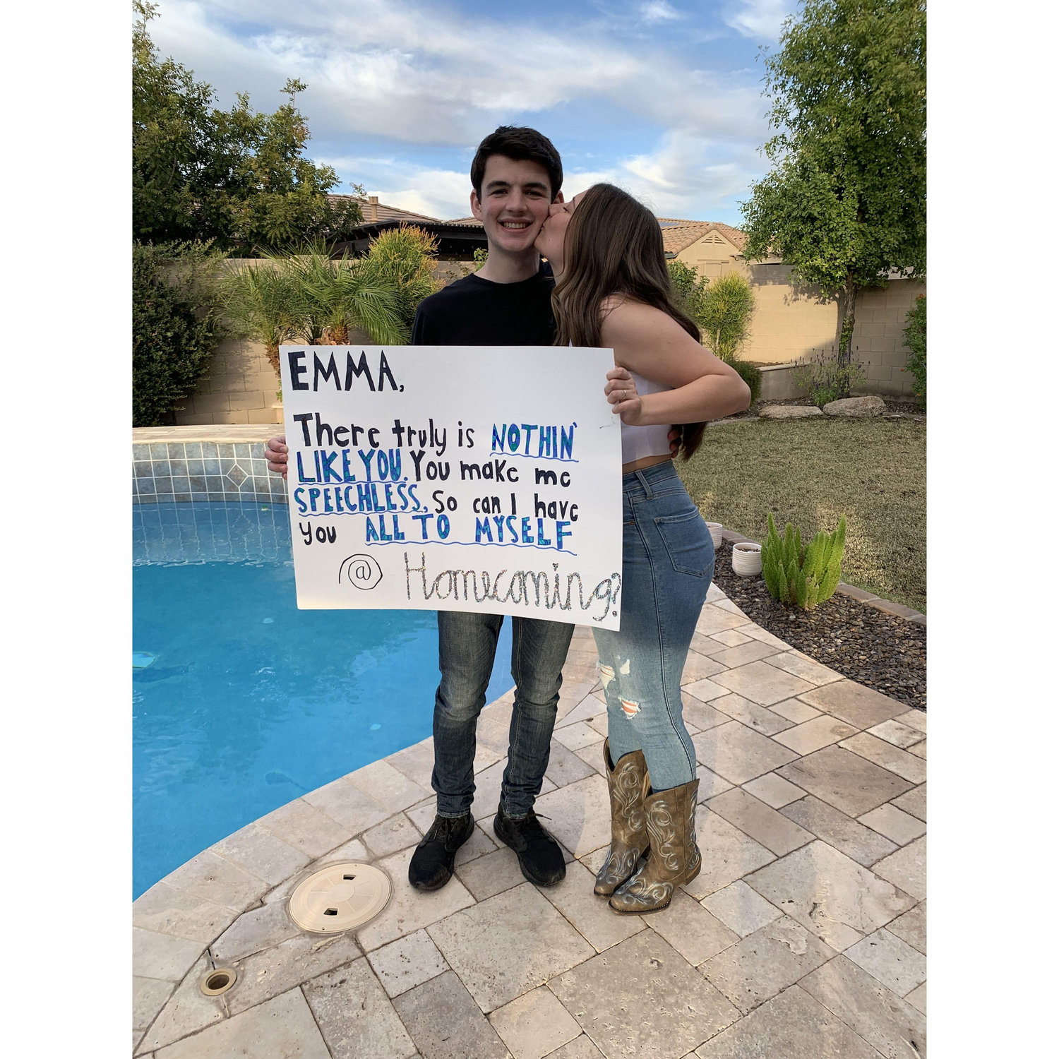 Logan asking Emma to Homecoming junior year of highschool referencing one of her favorite bands, Dan + Shay right before they left for the concert!