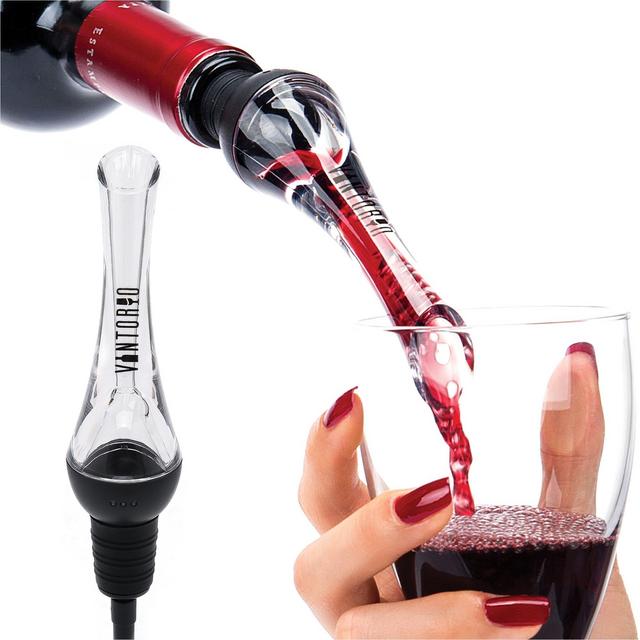 Vintorio Wine Aerator Pourer - Premium Aerating Pourer and Decanter Spout (Black)