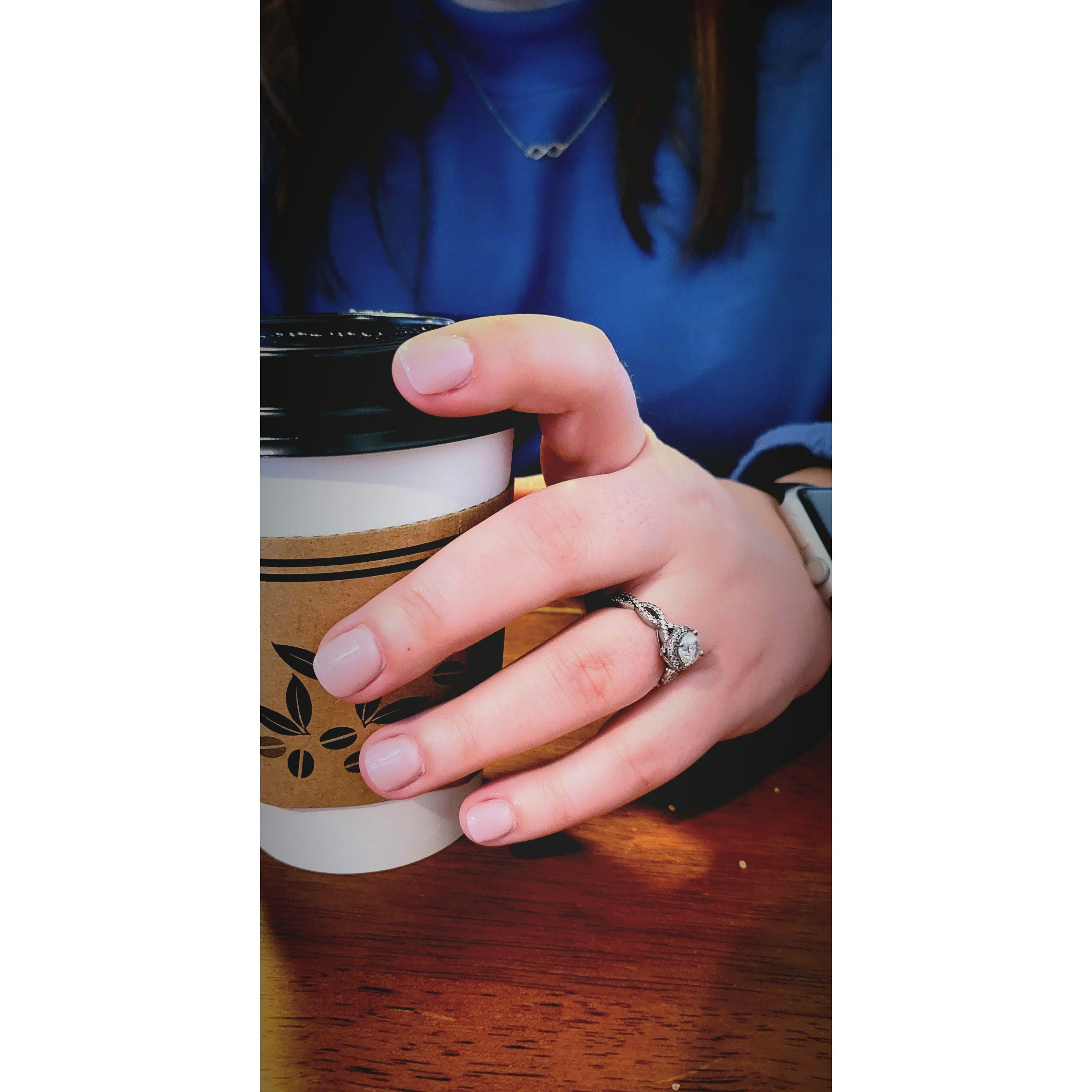 Candid shot of the engagement ring at breakfast!  
Trenton, Georgia