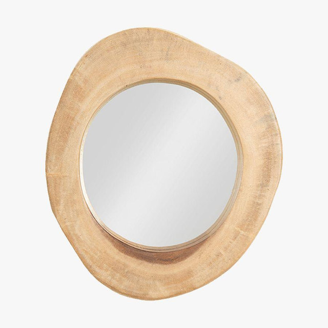 Arbor Handcrafted Wooden Wall Mirror, 12" Diam.