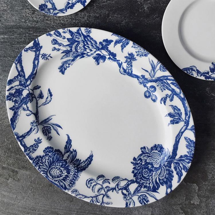 Caskata, Arcadia Blue Rimmed Oval Platter | Zola