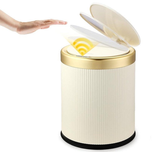 onlcuk Automatic Motion Sensor Bathroom Trash Can with Lid, 3.7 Gallon Touchless Trash Garbage Bin Large Trash Cans Trashcan -White