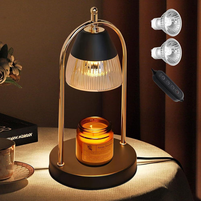 GEEZO Candle Warmer Lamp with Timer, Electric Black Candle Warmer Light for Bedroom, Dimmable Wax Melts Warmer for Candle Jars, Home Decor Beside Lamp Gifts for Women (2 Bulbs Included)