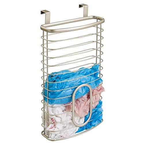 mDesign Metal Over Cabinet Kitchen Storage Organizer Holder or Basket - Hang Over Cabinet Doors in Kitchen/Pantry - Holds up to 50 Plastic Shopping Bags - Pearl Champagne