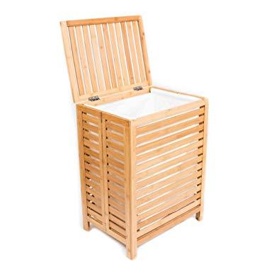 BirdRock Home Folding Bamboo Hamper (Large) | Made of Natural Bamboo | Includes Machine Washable Cotton Canvas Liner
