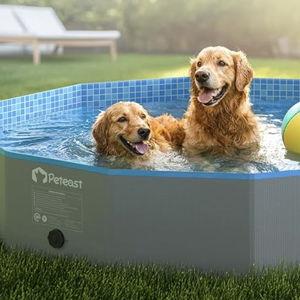 Peteast Foldable Dog Pool with 2 Flying Disks, Durable Hard Plastic Dog Swimming Pools for Large Dogs, Collapsible Pet Pool for Backyard & Indoor, Ideal Kiddie Pools for Dogs and Kids, 71 in