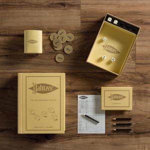 WS Game Company Yahtzee Vintage Bookshelf Edition, Luxury Dice Game in Linen-Wrapped Book Case with Slipcase, Premium Scorebook, Deluxe Rolling Tray & 1956 Graphics, Classic Dice Games, Ages 8+