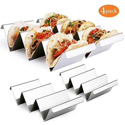 Taco Holder Stand,Set of 4 Stainless Steel Taco Tray,Stylish Taco Shell Holders, Rack Holds Up to 3 Tacos Each Keeping Shells Upright, Health Material Taco Rack by RTT -Oven,Grill and Dishwasher Safe