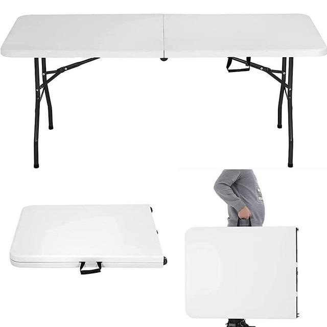 Folding Table 6 Ft Heavy Duty Fold Up Table Camping Working Table Indoor Outdoor Plastic Folding Table Utility Party Dining Table Easy to Assemble with Lock Function White