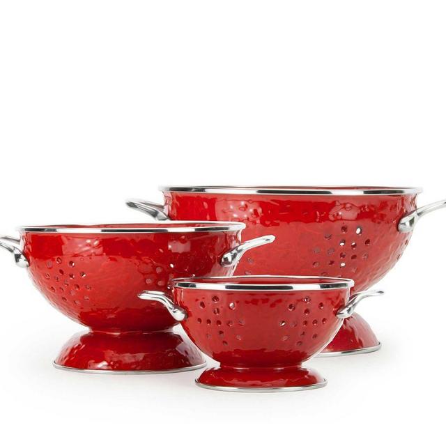 Golden Rabbit Enamel Colanders, Set of 3 - Red