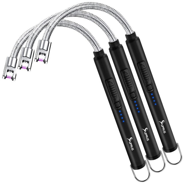 SUPRUS Electric Candle Lighter USB Type C Rechargeable Lighter Steel Shell & Hanging Hook with 360° Flexible Neck(Black, 3)