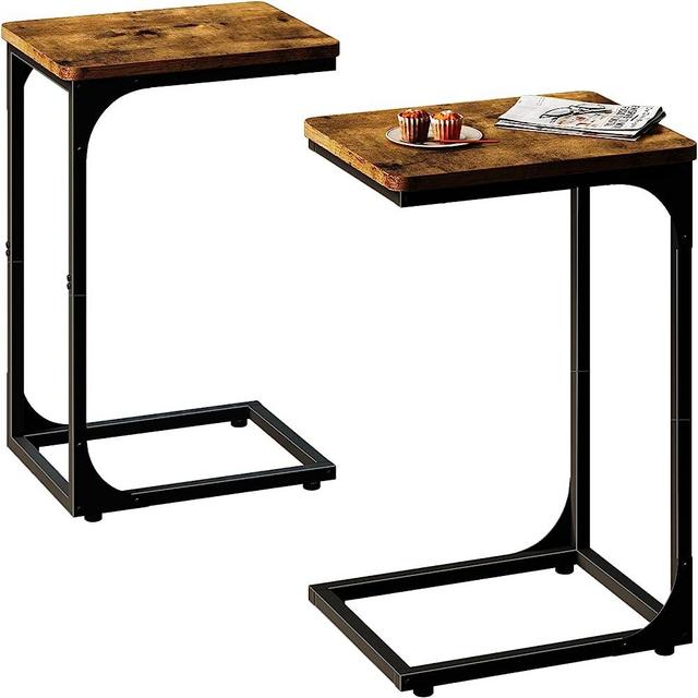 QEEIG C Table End Table Set of 2 Couch Side Tables C Shaped Living Room Sets Bedroom Farmhouse, Rustic Brown (017-30BN)