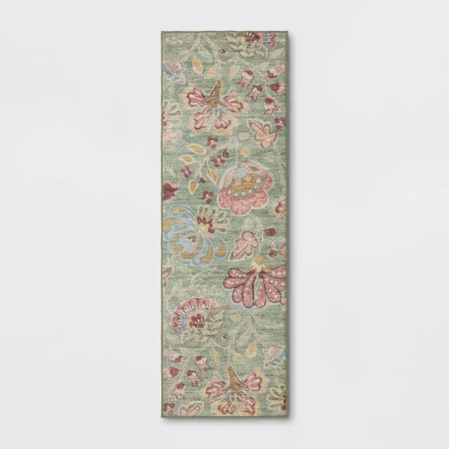 28"x84" Floral Memory Foam Runner Rug Sage Green - Threshold™