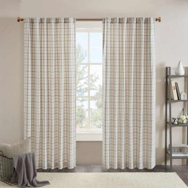 84"x50" Preston Plaid Rod Pocket and Back Tab Room Darkening Curtain Panel with Fleece Lining Natural