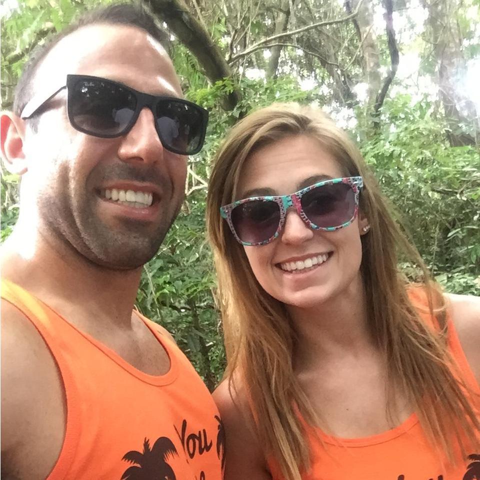 Cheesin' in the rain forest in our matching shirts Vince made!