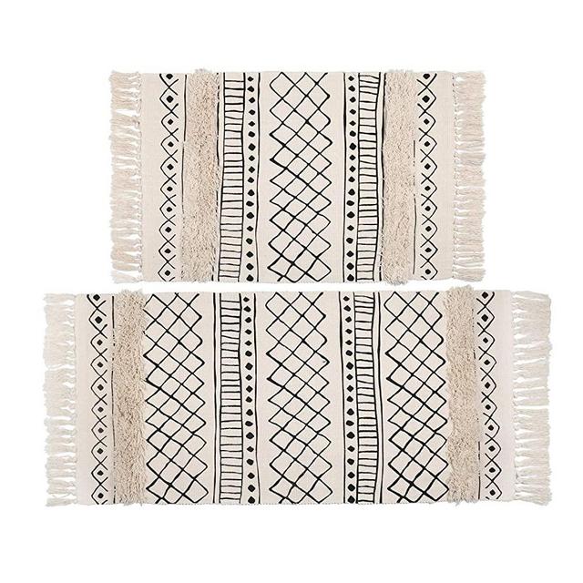 Topotdor Tufted Cotton Area Rug 2 Pieces,Hand Woven Print Boho Tassels Floor Rugs Machine Washable Perfect Bedroom Living Room Hallway Home Decor (2' x 3'+ 2' x 4', Minimalism)