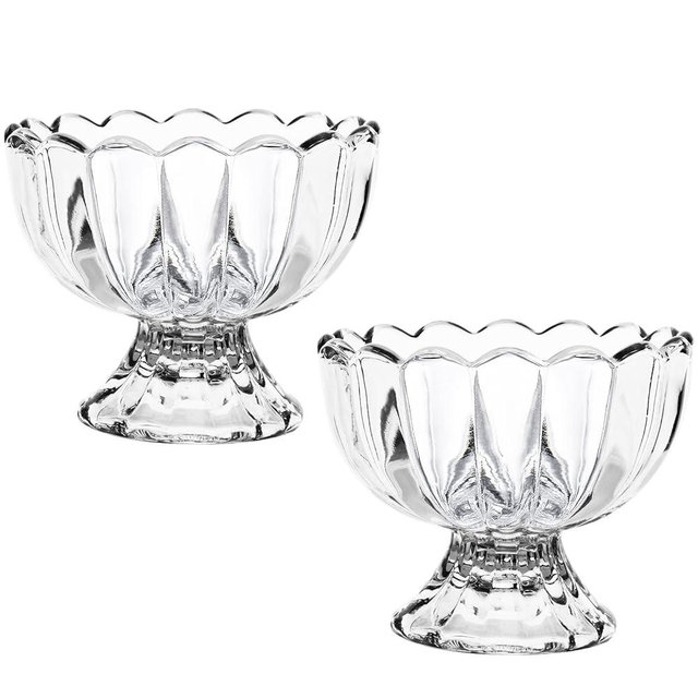 Beautyflier Glass Dessert Bowls Set, 5.6oz Glass Ice Cream Cups Small Trifle Cute Footed Sundae Glasses Dessert Bowl for Dessert, Sundae, Ice Cream, Fruit, Salad, Snack, Cocktail, Condiment, 2Pack