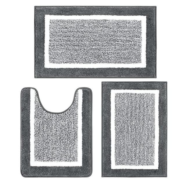 Pauwer Bathroom Rugs Sets 3 Piece Bathroom Shower Rugs with U-Shaped Contour Toilet Mat Absorbent Microfiber Plush Bath Mats Non Slip Bath Rugs Machine Washable Shaggy Bathroom Floor Mats