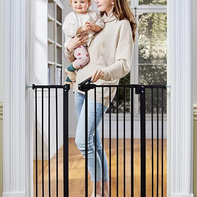 InnoTruth Extra Tall Baby Gate for Stairs and Doorways, 29”to 39.6” Adjustable Width with 36”Height,Dog Gate with Wall Pressure Mounted Frame, Auto Close Baby Gates for Toddler and Pet, Black