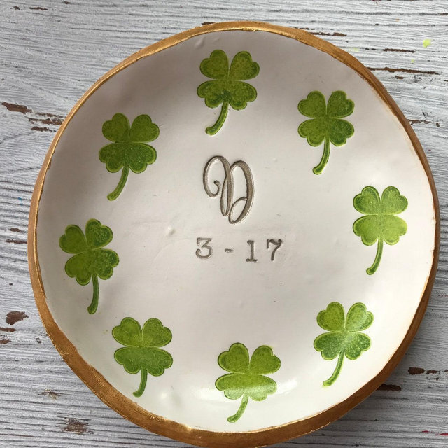 Personalized Shamrock Ring Dish: Polymer Clay Trinket Dish