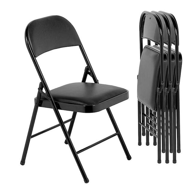 Nazhura Folding Chairs with Padded Cushion and Back, Black Metal Chairs with Comfortable Cushion and Durable Steel Frame for Home and Office, for Indoor and Outdoor Events, 4 Pack