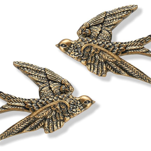 AMOIENSIS Bird Wall Art Decoration Sculpture(Set of 2) 4¾ inch Resin Bird Wall Hanging Decor 3D Sculpted Floating Wall Sculpture, Antique Golden Accent 3D Birds Living Room Wall Hanging Ornament Decor