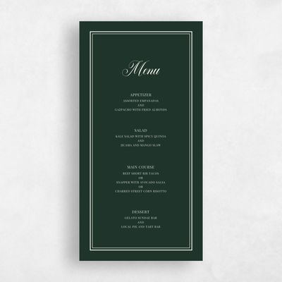 Forest, Green Wedding Menu - Stauffer