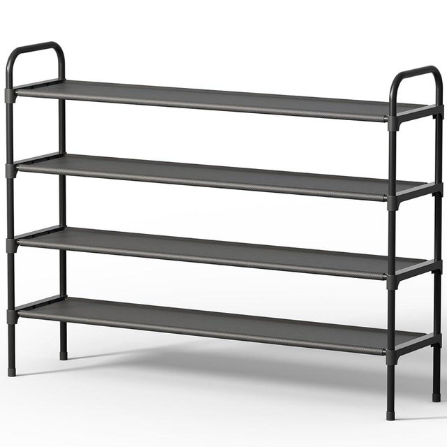 Kitsure Extra-Long Shoe Rack for Closet, Shoe Organizer for Front Door Entrance, Stackable Shoe Shelf, Detachable Closet Organizers and Storage, Black, 39.0" x 11.8" x 29.7"