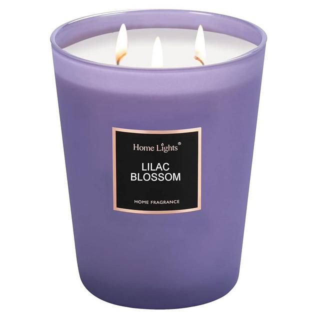 HomeLights Highly Scented Soy Candles Big 33.3 oz for Home. 3 Cotton Wicks, Smokeless Long Lasting 130 hrs in Lilac Blossom. 5x6, Great Gift for Women & Men