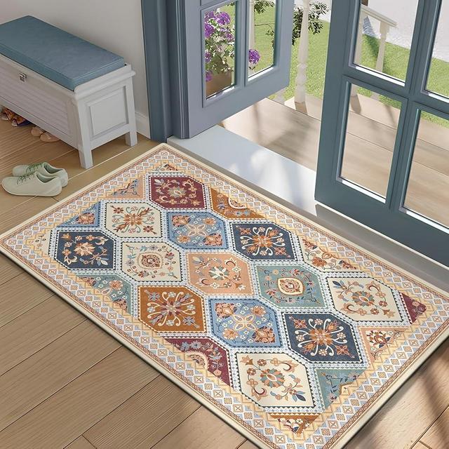 TTelephant Moroccan Trellis Entryway Rug - 2x3 Entryway Rug Non-Slip Washable Indoor Doormat Low-Pile Small Throw Rugs for Entrance Kitchen Farmhouse Bathroom Bedroom- Multi
