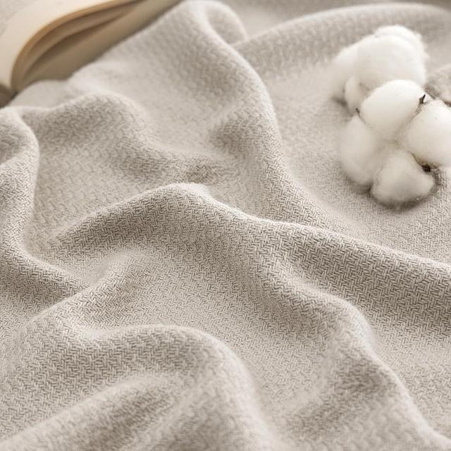 Bedsure 100% Cotton Blanket Queen Size for Bed - Breathable and Lightweight, Soft Cozy Textured Herringbone Woven Blanket for Summer Spring, Linen Beige, 90x90 inches