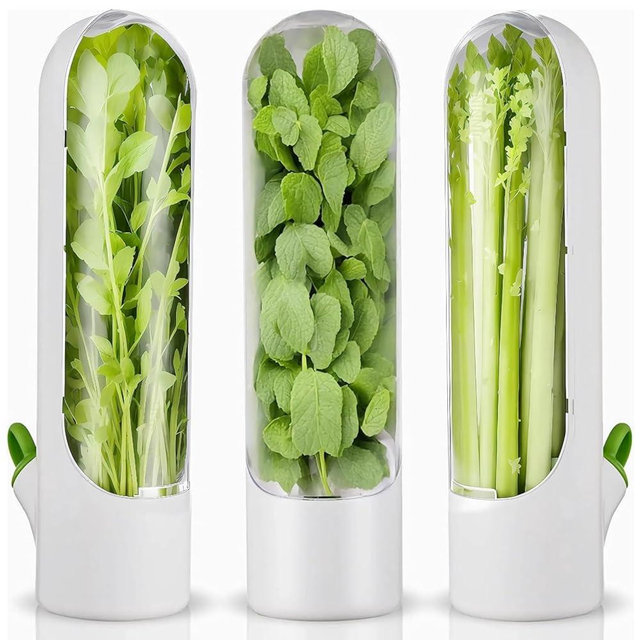 HVECT Herb Saver for Refrigerator, Herb Saver Pod Cilantro Containers for Refrigerator, Fresh Herb Keeper for Cilantro, Parsley, Asparagus, Mint, Keeps Vegetables for 2-3 Weeks (3PCS)