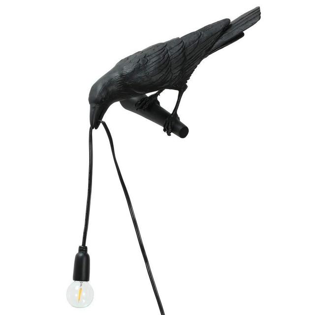 MAYOLA Birds Table Lamps, Resin Crow Desk led Lamp Lights Fixture for Living Room, Bedroom, Office, College Dorm (Wall-Black)