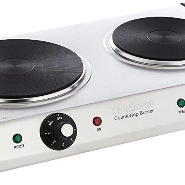 Cuisinart Cast-Iron Double Burner, 11.5"(L) x 19.5"(W) x 2.5"(H), Silver (Renewed)