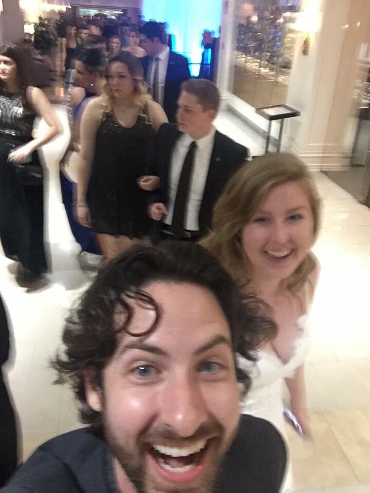 First anniversary. We were leaving our hotel and were leading a group of high schoolers on their way to prom! #Queenandking