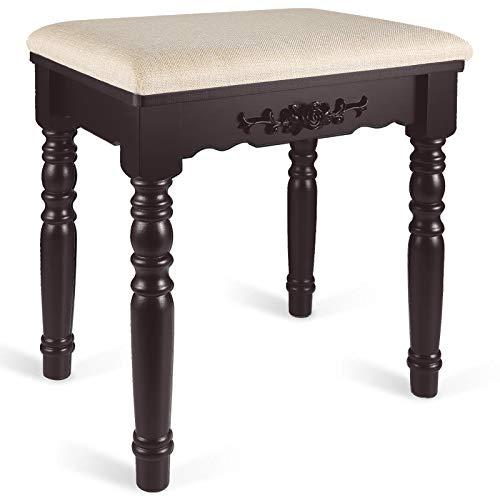 URFORESTIC Oak Wood Vanity Stool, Modern Makeup Dressing Stool with Concave Seat Surface,Capacity 300lb, Easy Assembly (Brown)