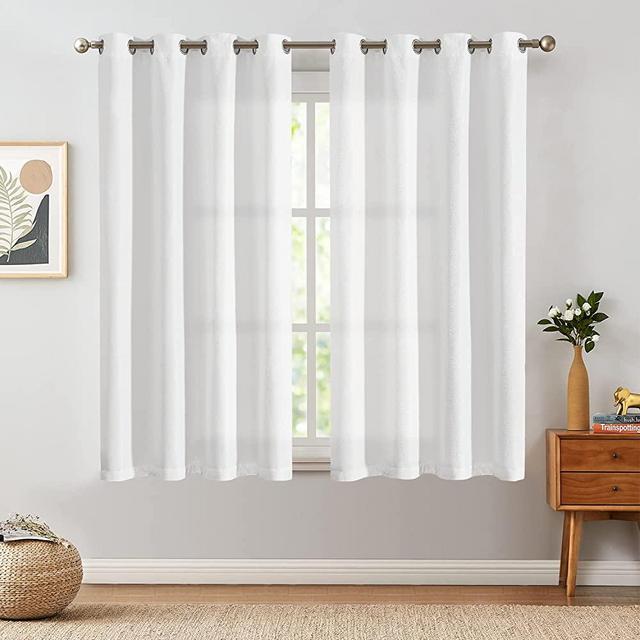 JINCHAN Linen Look Curtains for Living Room Light Filtering Window Curtain Panels for Bedroom Grommet Top Single Panel 72 Length White