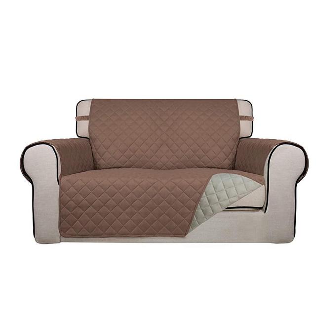 PureFit Reversible Quilted Sofa Cover, Water Resistant Slipcover Furniture Protector, Washable Couch Cover with Non Slip Foam and Elastic Straps for Kids, Dogs, Pets (Loveseat, Brown/Beige)