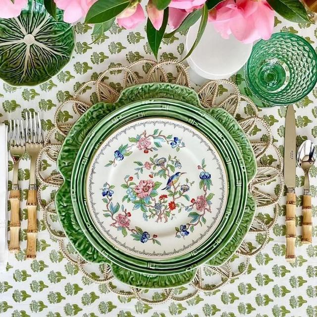 Cotton Print Club Blockprint Indian Tablecloth,100% Cotton Tablecover for Rectangle Tables, Linen Hand Floral Print Table Cloth for Thanksgiving, Christmas, Wedding- Emerald Green 6 Seater 60x90 in