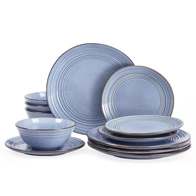Famiware Plates and Bowls Sets 12-Piece Stoneware Dinnerware Sets, Dishes Set for 4, Kitchen Dishware Dish Set, Twilight Series, Blue