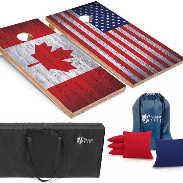 Tailgating Pros Regulation Cornhole Boards Flag Set - Includes 8 Bean Bags, Carrying Cases, and 4'x2' Corn Hole Toss Game