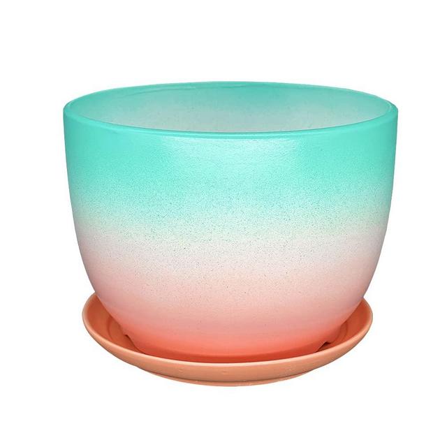 Fchen Art Ceramic Plant Pots Flower Pot with Drainage Hole Indoor Plants Hole for Indoor Plants Cactus Succulent Snake Plants Bamboo Clay Pottery Garden Pots for Outdoor Plants Blue Pink 6.7“x5.1
