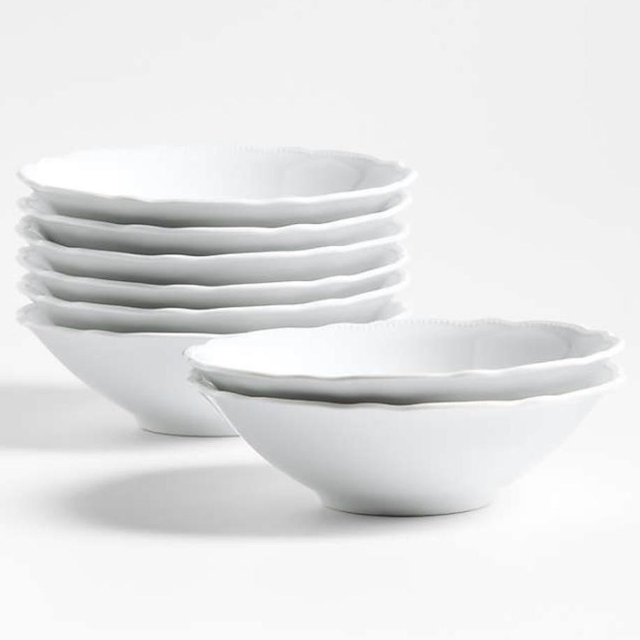 Loire White Porcelain Cereal Bowls, Set of 8
